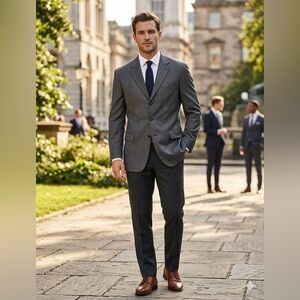 NWT Bill Blass Studio Men’s 46L Gray Super 100’s Wool Blazer Suit Jacket 46 L